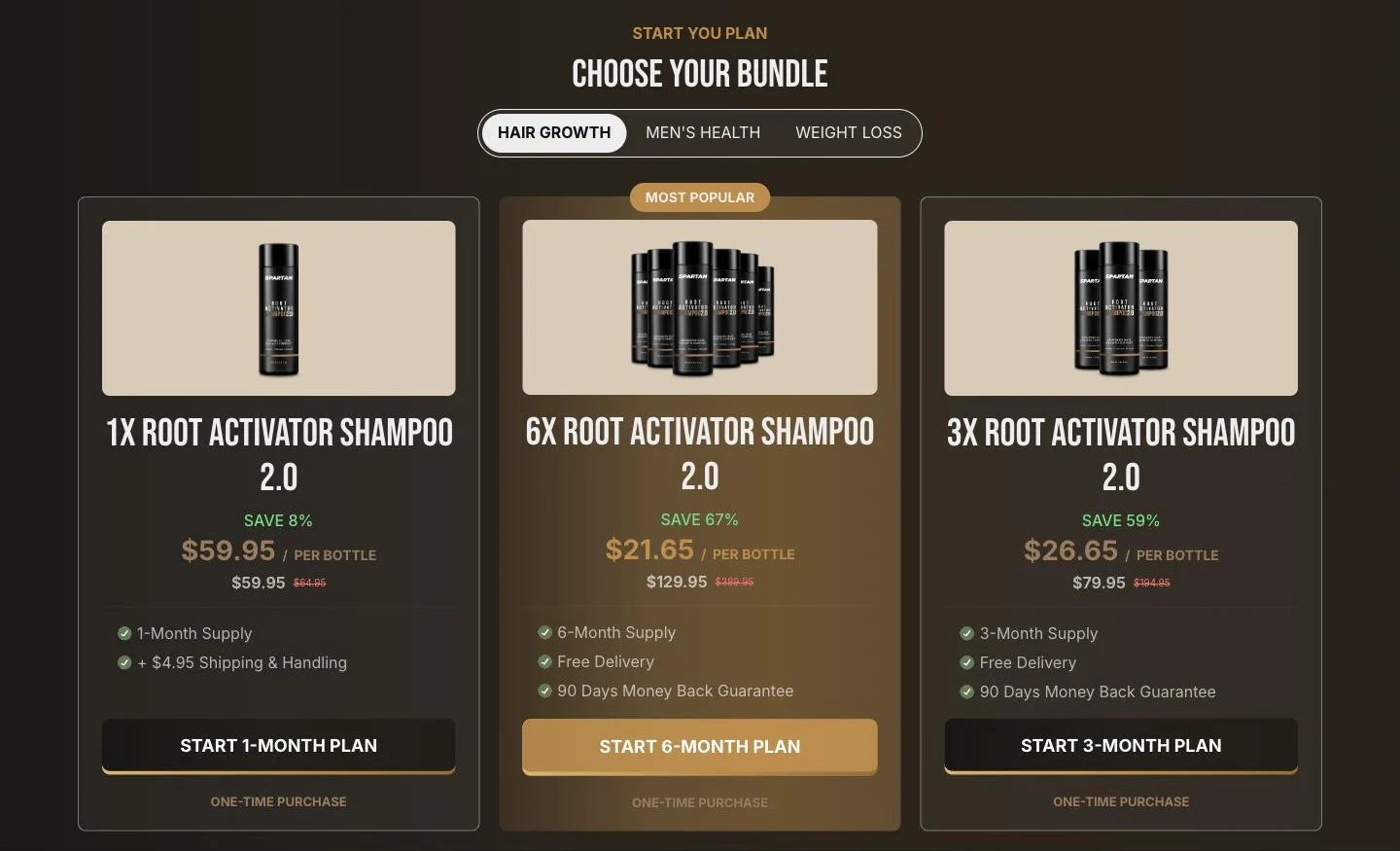 Spartan bundle picker: 1, 3 and 6-month plans with the 6-month plan most popular