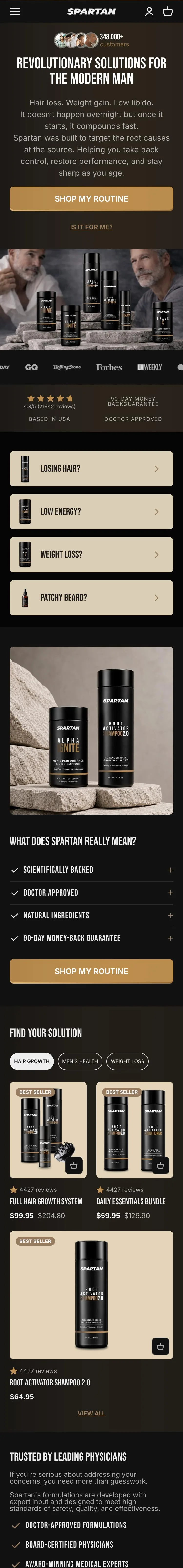 Spartan Shopify store on a phone, full homepage designed and built by DIXI