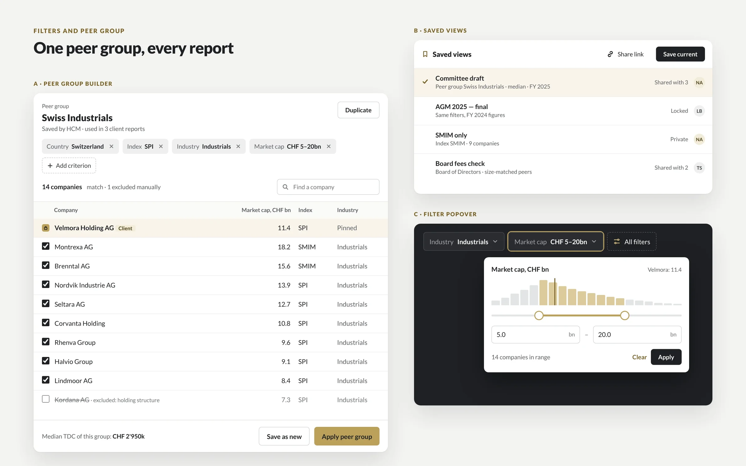 HCM filters: one peer group for every report, with saved views