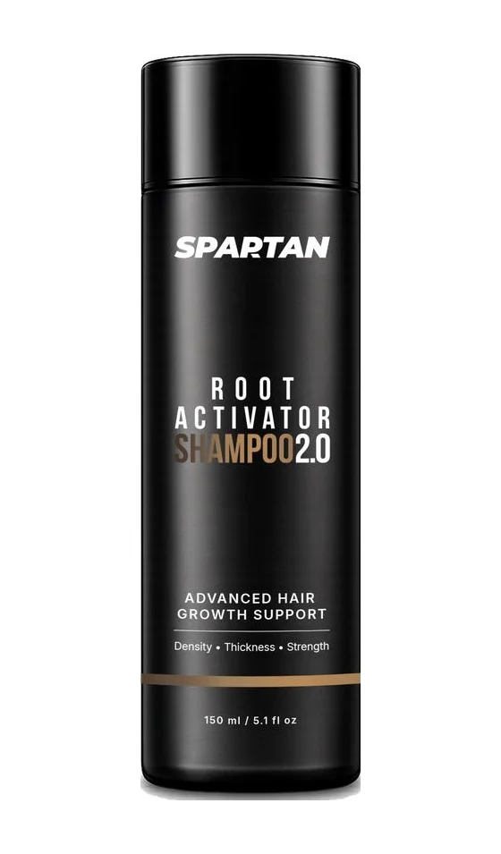 Spartan shampoo bottle after the relaunch, with the new master layout